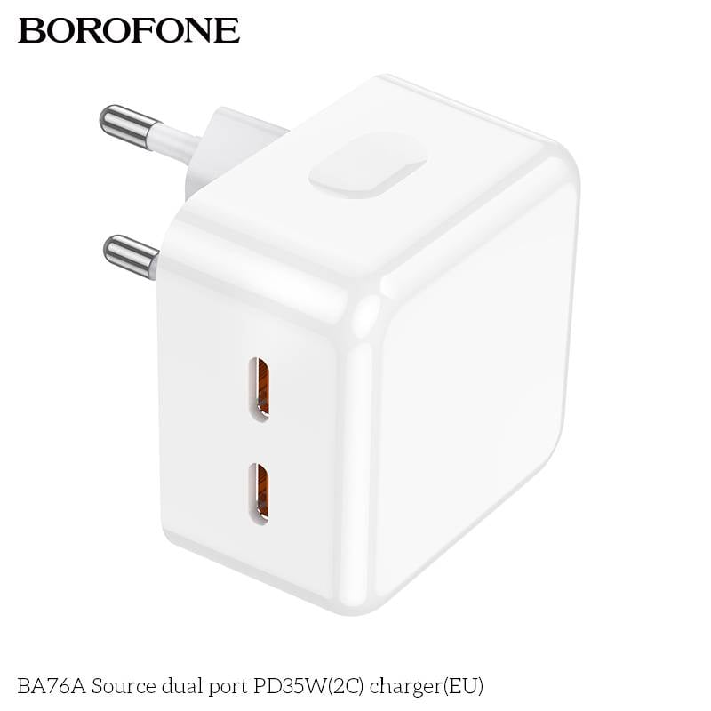 Incarcator retea, Borofone BA76A, PD35W, Dual USB Type-C, Type-C dual 17.5W/17.5W, Alb, Blister [3]
