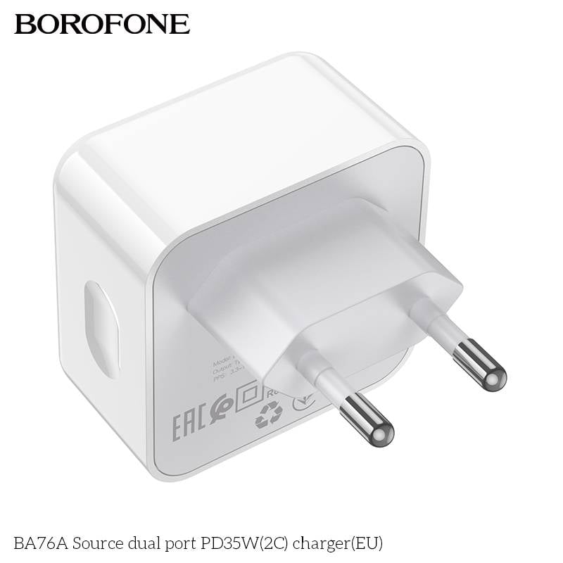 Incarcator retea, Borofone BA76A, PD35W, Dual USB Type-C, Type-C dual 17.5W/17.5W, Alb, Blister [5]