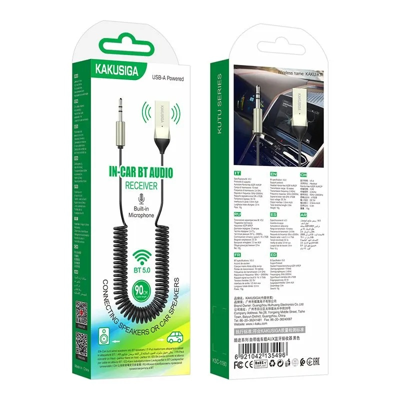 Receiver Bluetooth pentru Mașină – Conectare prin AUX și Alimentare USB, Microfon Hands-Free | Kakusiga KSC-1180 [2]
