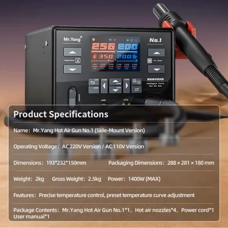 YCS Mr.Yang No.1 – Stație  Rework 1400W cu Control Inteligent al Temperaturii și Display Digital Curbat [9]