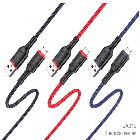 Cablu date, Panzat, Jokade, JA019, 3.0A, USB-A la Micro USB, 1m, Alb, Negru, Albastru [2]