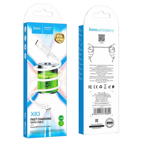 Cablu USB A la Micro USB Hoco 2.4A 1m X83 Alb [1]