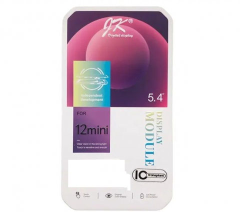 Display, Ecran, Lcd, Apple - Display cu Touchscreen JK pentru Apple iPhone 12 mini, cu Rama, Versiune LCD In-Cell, Negru