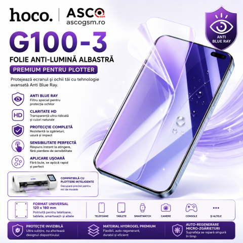 Folie Hydrogel HOCO G100-3 Anti Blue Ray pentru iPhone 17 Pro – Decupată Precis [1]