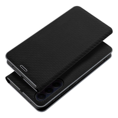 Huse Huawei / Honor - Husă Tip Carte Luna Book Carbon pentru Huawei Y6 2019 – Închidere Magnetică, Stand Video, Protecție Completă, Negru