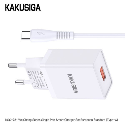 Încărcător KAKUSIGA KSC - 781 cu Cablu USB Type-C – 2.4A, Set Complet (Alb / Negru) [4]
