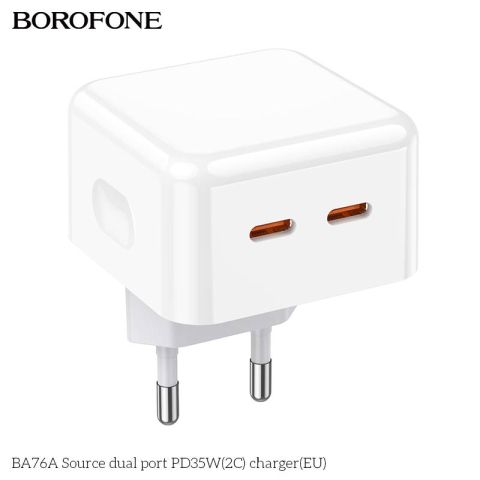 Incarcator retea, Borofone BA76A, PD35W, Dual USB Type-C, Type-C dual 17.5W/17.5W, Alb, Blister [3]