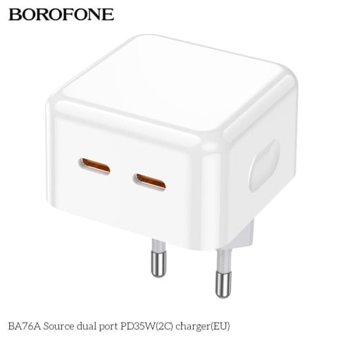 Incarcatoare Retea - Incarcator retea, Borofone BA76A, PD35W, Dual USB Type-C, Type-C dual 17.5W/17.5W, Alb, Blister