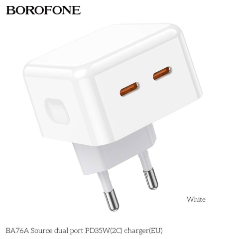 Incarcator retea, Borofone BA76A, PD35W, Dual USB Type-C, Type-C dual 17.5W/17.5W, Alb, Blister [7]