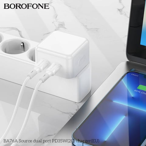 Incarcator retea, Borofone BA76A, PD35W, Dual USB Type-C, Type-C dual 17.5W/17.5W, Alb, Blister [5]