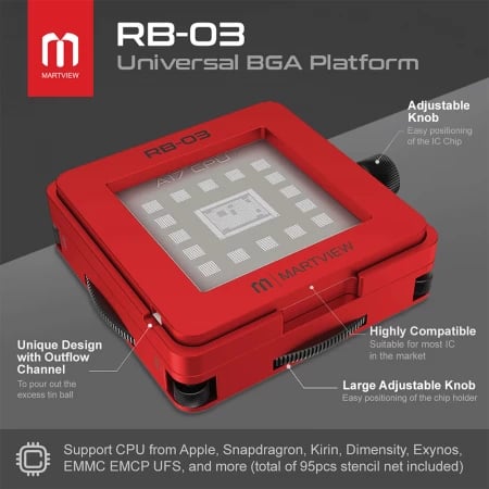 Sablon 3D - Martview RB-03 – Suport universal BGA reballing cu poziționare automată (Holder & Template)