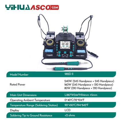 Stație de Lipit Profesională YIHUA 982D-II – 2 în 1 cu Brațe C210 și C245 [2]