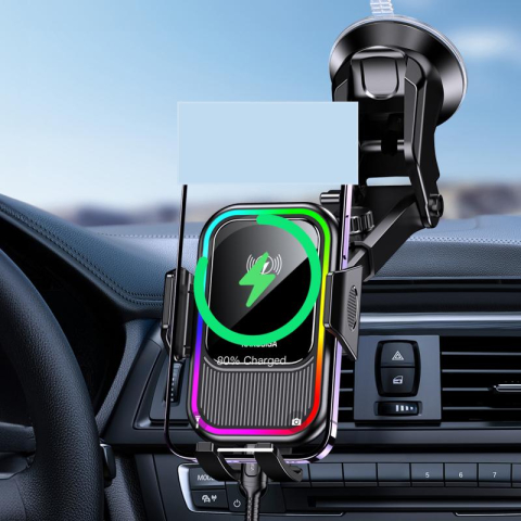 Suport auto cu încărcare wireless 15W, Kakusiga KSC-1197, LED, anti-shake, Black [4]