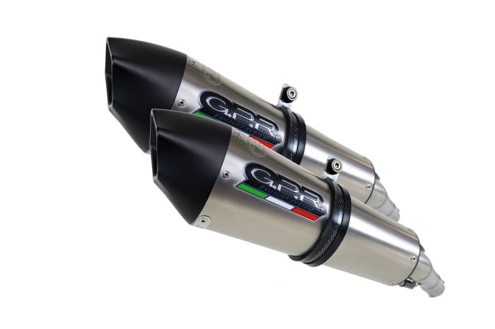 Dual slip-on exhaust GPR NEW GRAND PRIX EVO TITANIUM D.96.GPAN.TO Brushed Titanium including removable db killers, link pipes and catalysts [1]