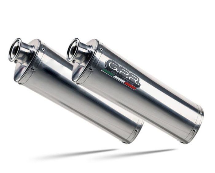 Dual slip-on exhaust GPR TRIOVAL K.121.CAT.TRI Polished Stainless Steel including removable db killers, link pipes and catalysts [1]