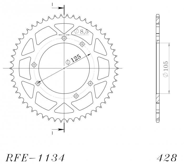 Foaie spate SUPERSPROX RFE-1134:52-BLK Negru 52T, 428 [2]