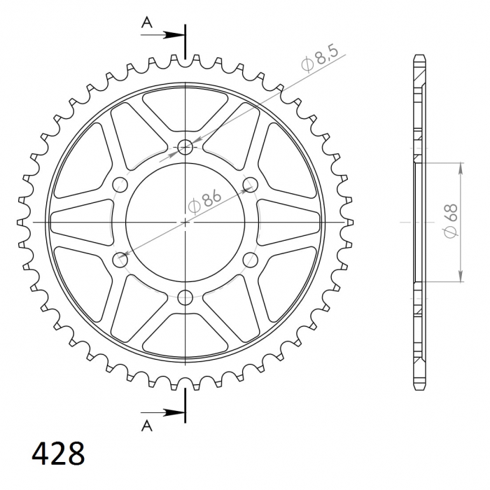 Foaie spate SUPERSPROX RFE-468:46-BLK Negru 46T, 428 [2]