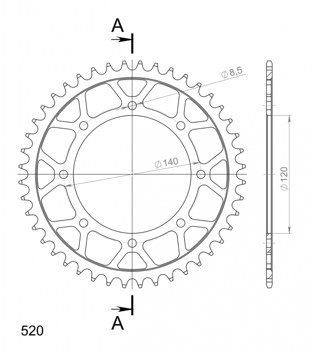 Foaie spate SUPERSPROX RFE-487:44-BLK Negru 44T, 520 [2]