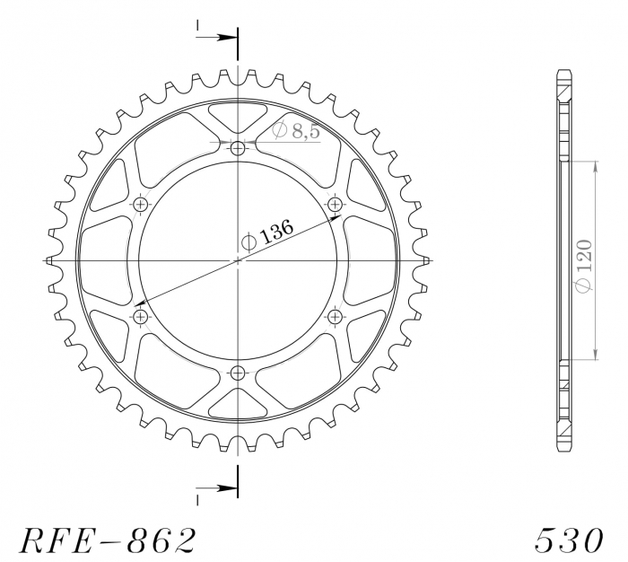 Foaie spate SUPERSPROX RFE-862:44-BLK Negru 44T, 530 [2]