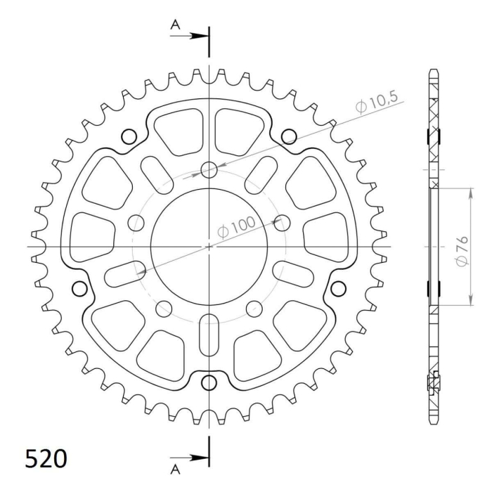 Foaie spate SUPERSPROX STEALTH RST-7025:41-GLD auriu 41T, 520 [2]