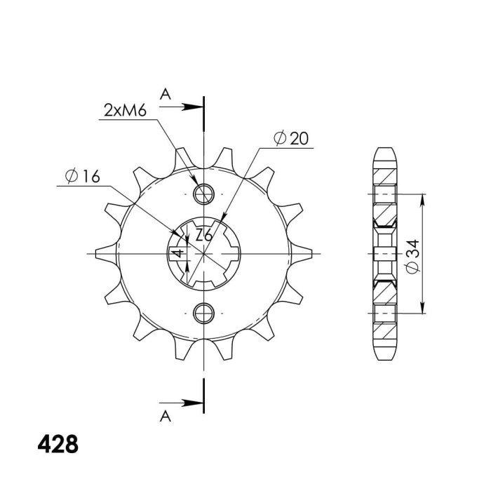 Pinion fata SUPERSPROX CSC-1263:14.5 14T, 428 [2]