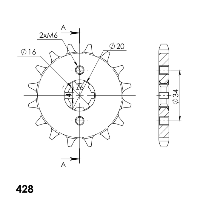 Pinion fata SUPERSPROX CSC-1263:16.5 16T, 428 [2]