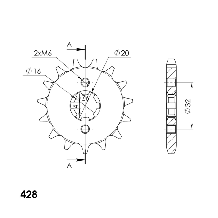 Pinion fata SUPERSPROX CSC-1550:15.5 15T, 428 [2]