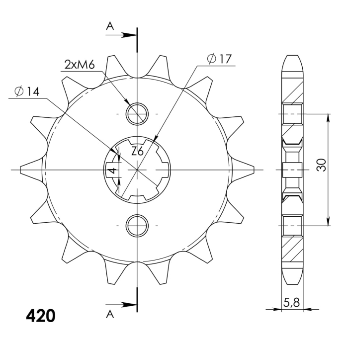Pinion fata SUPERSPROX CSC-249:14.5 14T, 420 [2]