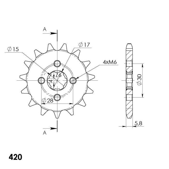 Pinion fata SUPERSPROX CSC-253:15.5 15T, 420 [2]