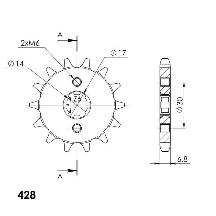Pinion fata SUPERSPROX CSC-273:14.5 14T, 428 [2]