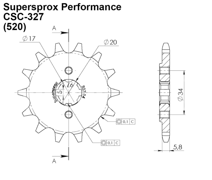 Pinion fata SUPERSPROX CSC-327:14.5 14T, 520 [2]