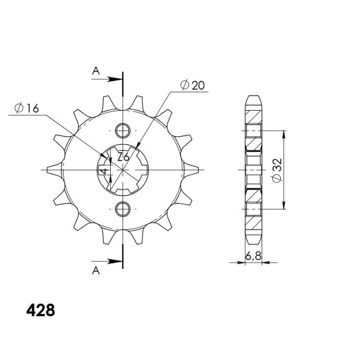 Pinion fata SUPERSPROX CST-1550:14 14T, 428 [2]