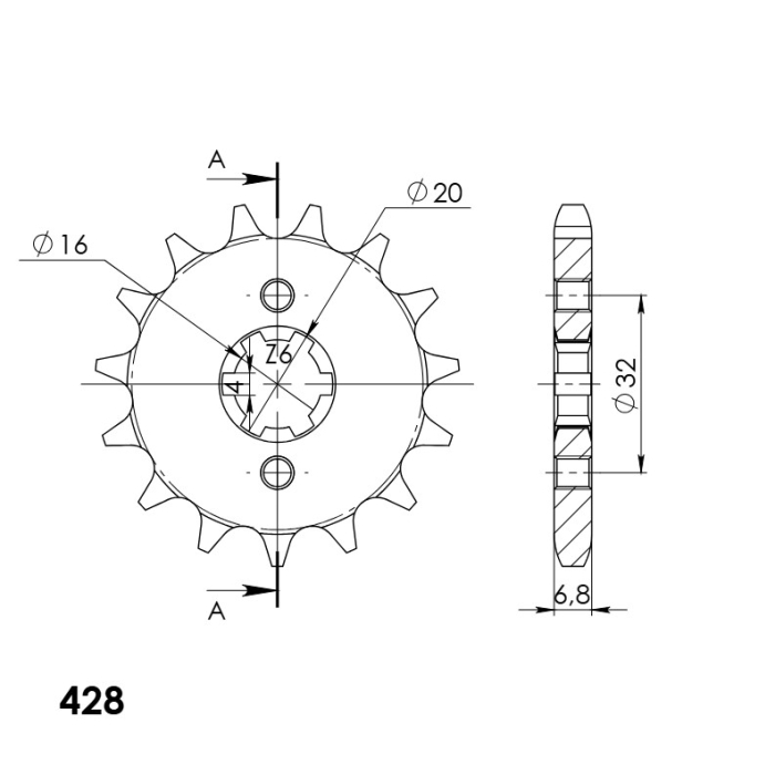 Pinion fata SUPERSPROX CST-1550:15 15T, 428 [2]