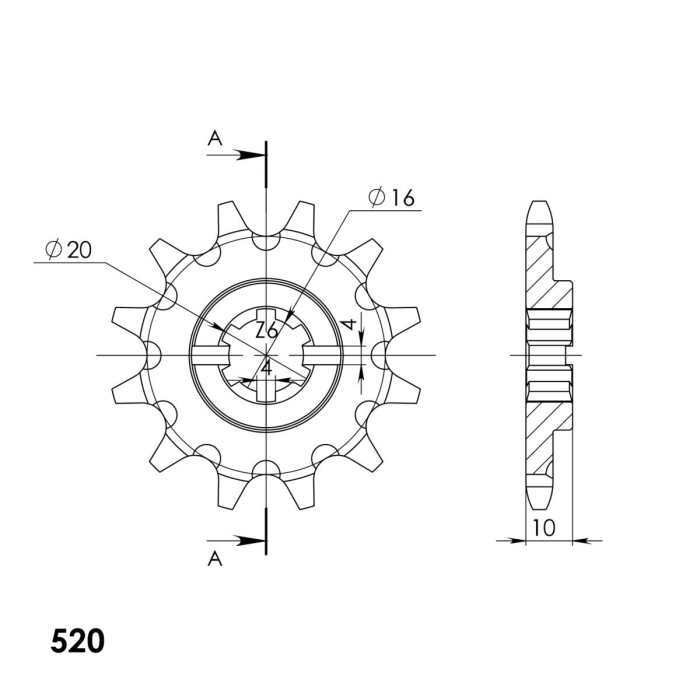 Pinion fata SUPERSPROX CST-411:12 12T, 520 [2]