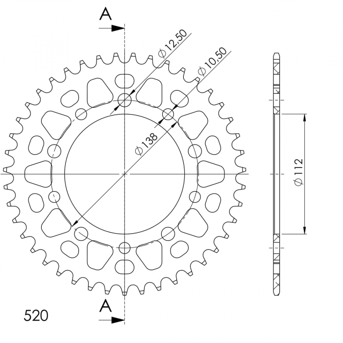 Rear ALU sprocket SUPERSPROX RAL-1303:43-BLK Negru 43T, 520 [2]