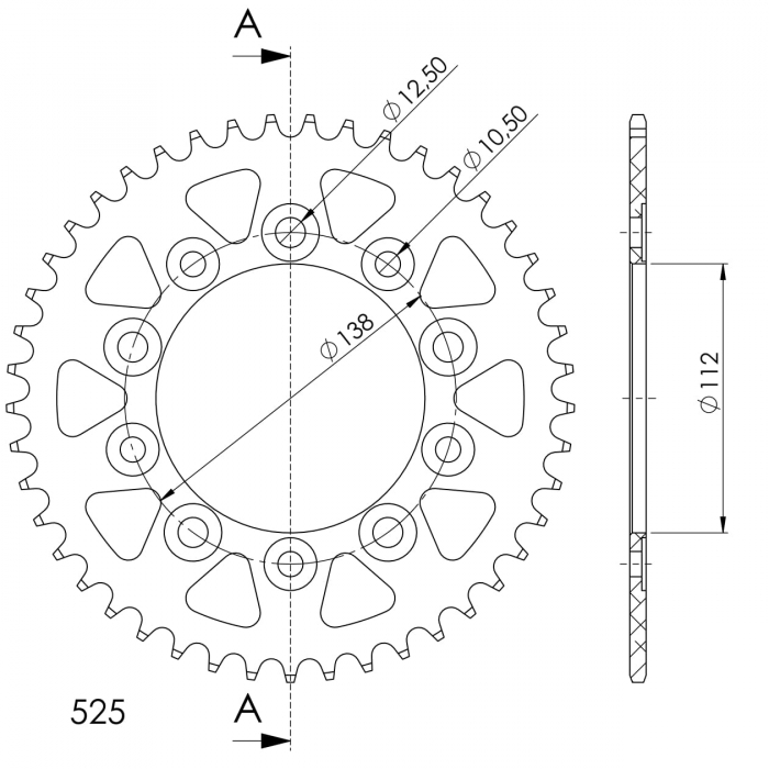 Rear ALU sprocket SUPERSPROX RAL-1304:44-BLK Negru 44T, 525 [2]