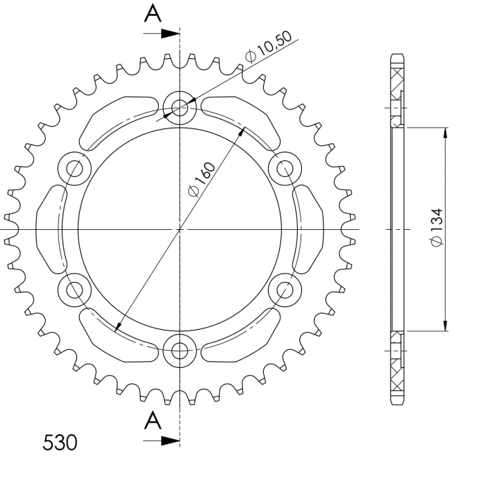 Rear ALU sprocket SUPERSPROX RAL-1306:43-BLK Negru 43T, 530 [2]