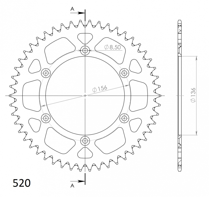 Rear ALU sprocket SUPERSPROX RAL-1512:50-BLK Negru 50T, 520 [2]