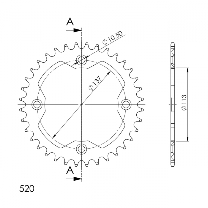 Rear ALU sprocket SUPERSPROX RAL-1760:36-BLK Negru 36T, 520 [2]