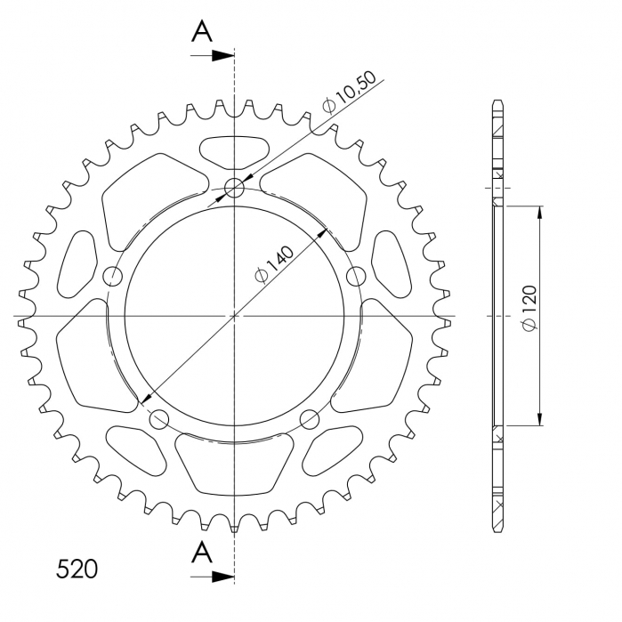 Rear ALU sprocket SUPERSPROX RAL-1793:45-BLK Negru 45T, 520 [2]