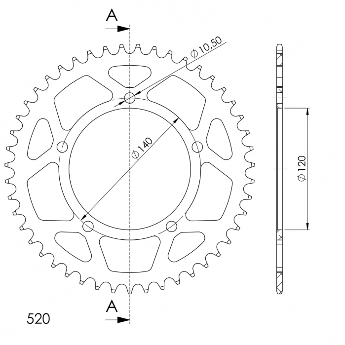 Rear ALU sprocket SUPERSPROX RAL-1793:47-BLK Negru 47T, 520 [2]