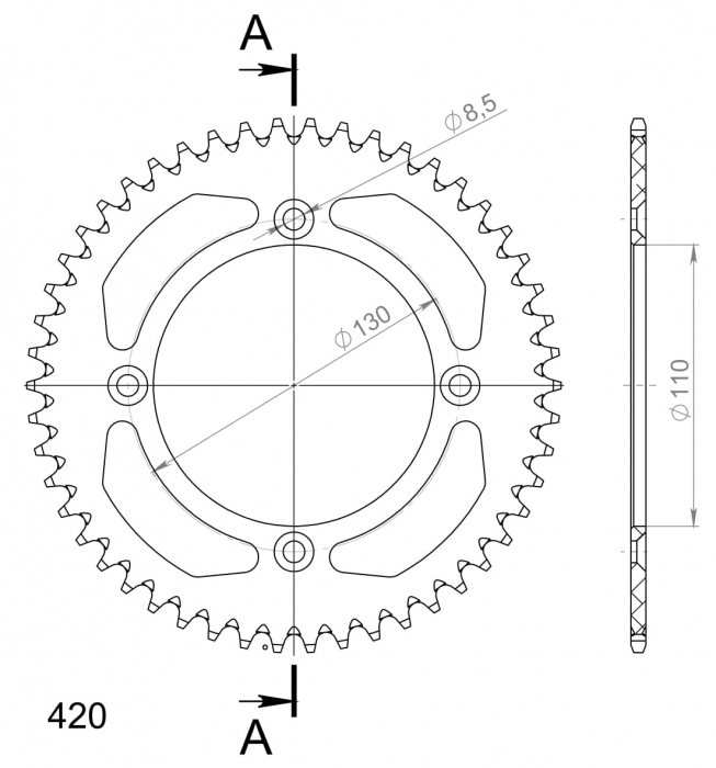 Rear ALU sprocket SUPERSPROX RAL-209:50-RED Rosu 50T, 420 [2]