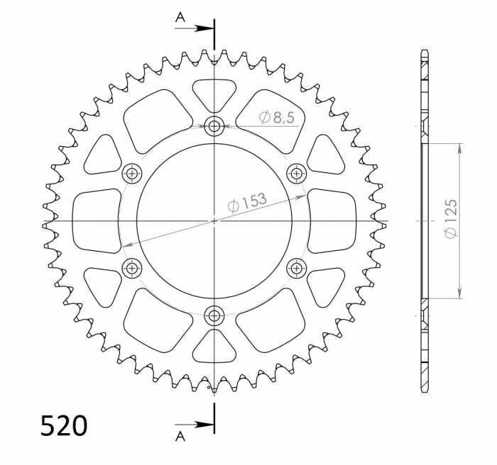 Rear ALU sprocket SUPERSPROX RAL-210:51-BLK Negru 51T, 520 [2]