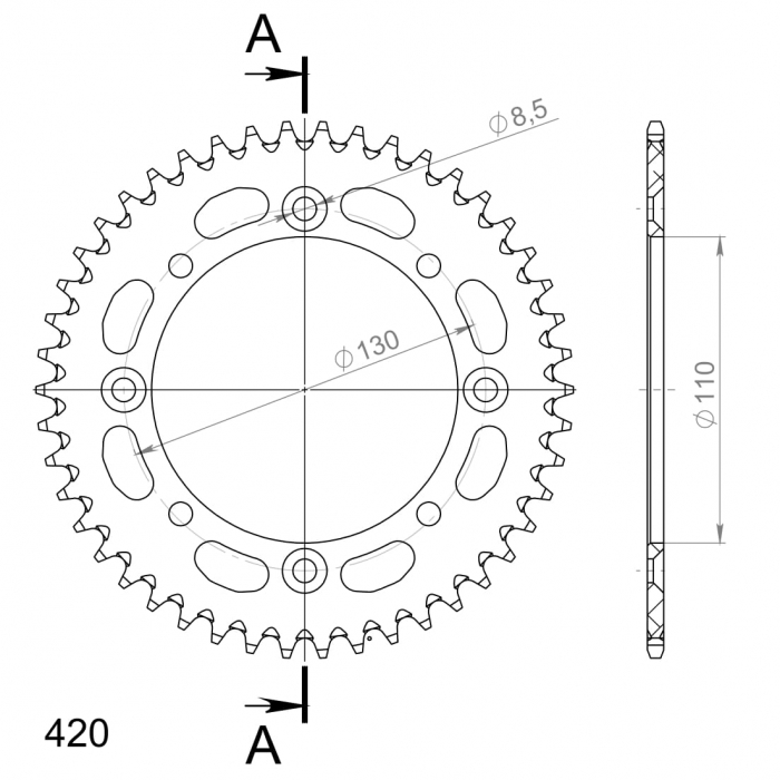Rear ALU sprocket SUPERSPROX RAL-455:46-BLK Negru 46T, 420 [2]