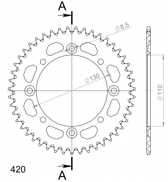 Rear ALU sprocket SUPERSPROX RAL-455:47-BLK Negru 47T, 420 [2]