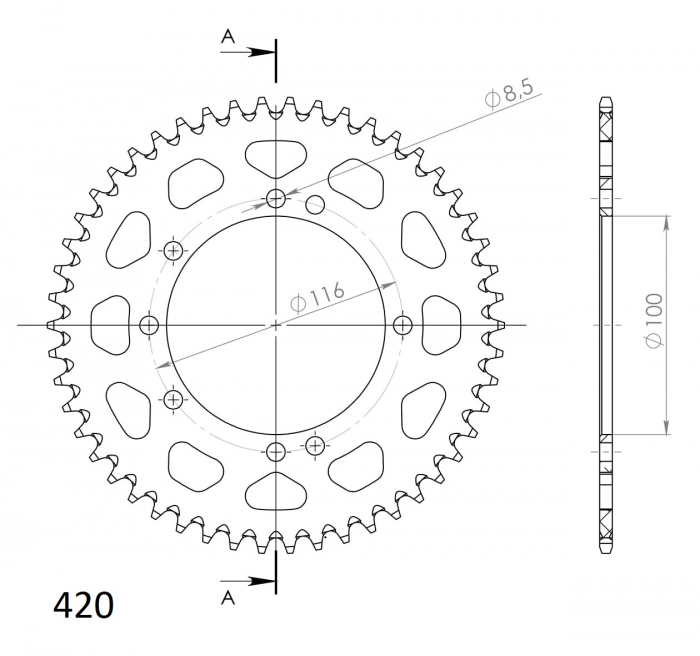 Rear ALU sprocket SUPERSPROX RAL-457:50-BLK Negru 50T, 420 [2]