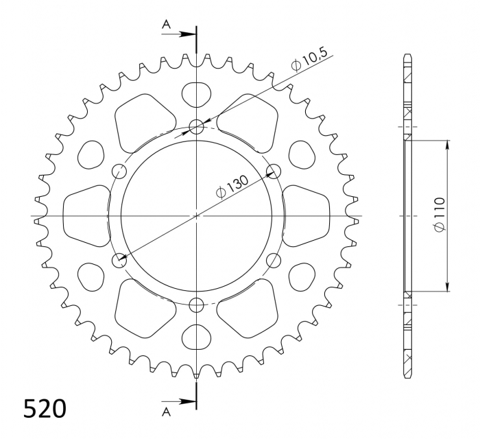 Rear ALU sprocket SUPERSPROX RAL-486:45-BLK Negru 45T, 520 [2]
