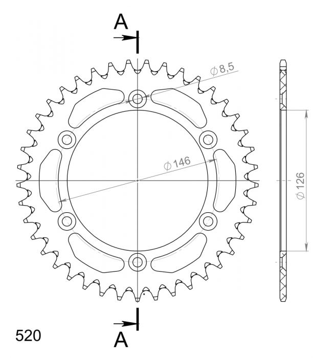 Rear ALU sprocket SUPERSPROX RAL-808:41-BLK Negru 41T, 520 [2]
