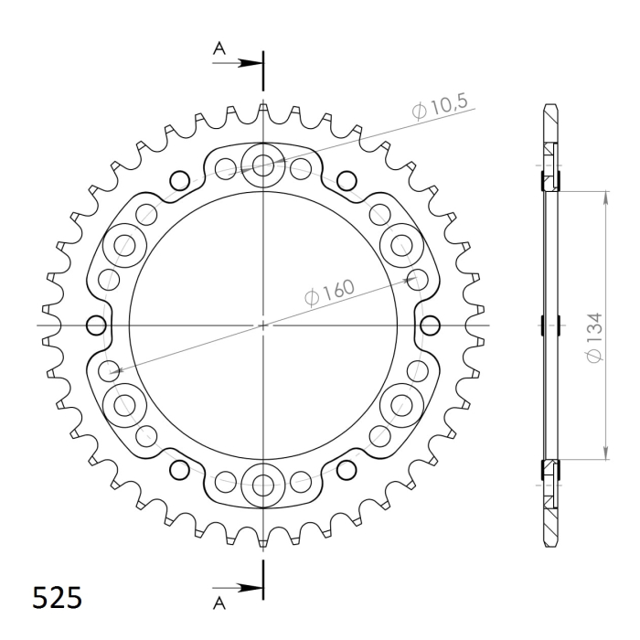 Rear sprocket SUPERSPROX STEALTH RST-1307:42-GLD auriu 42T, 525 [2]