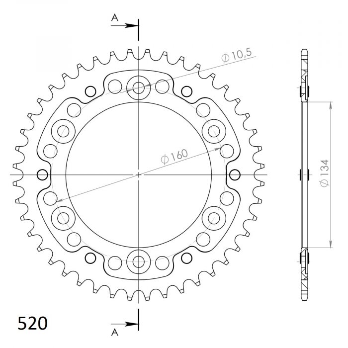 Rear sprocket SUPERSPROX STEALTH RST-1308:43-GLD auriu 43T, 520 [2]